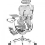 Rear view of the Ergohuman office chair with laptop holder in platinum