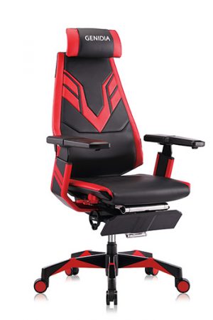 Gaming chair ergonomic by Genidia red front view