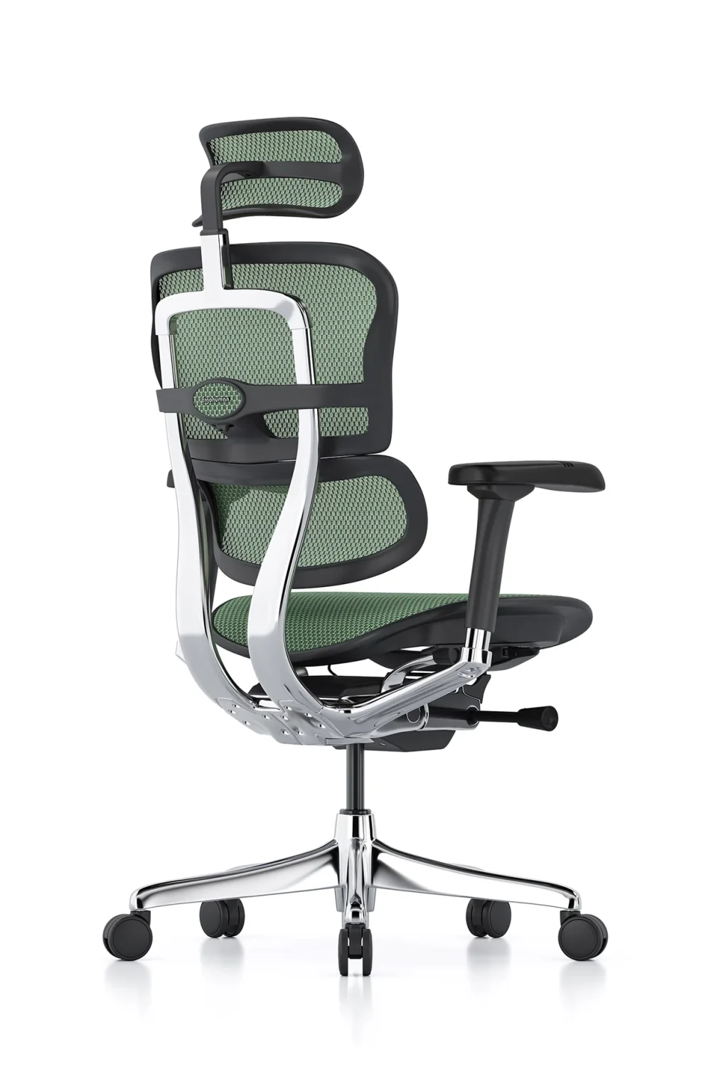 Green office chair Ergohuman 2 Elite in green mesh rear quarter view