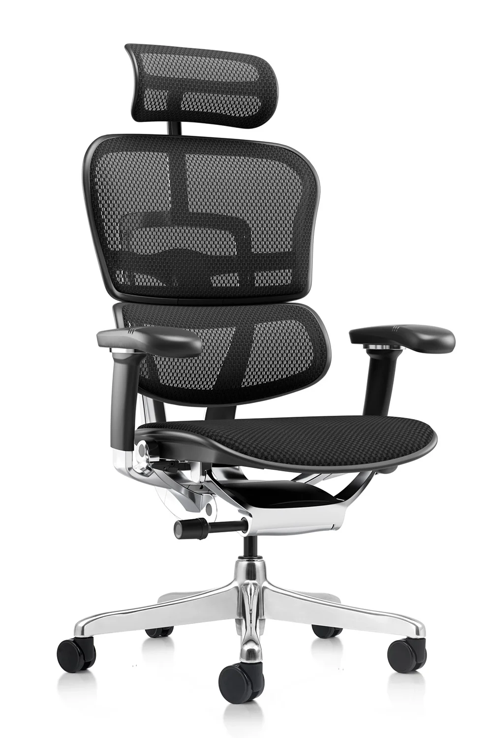 Ergohuman 2 Elite mark II office chair with fabric seat and mesh backrest front quarter view