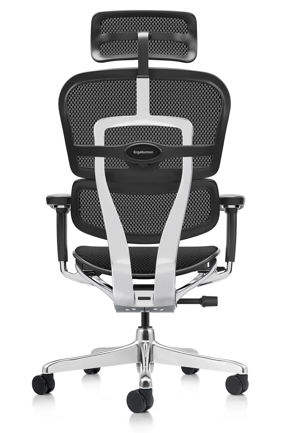 Ergohuman 2 Elite mark II office chair with fabric seat and mesh backrest back view