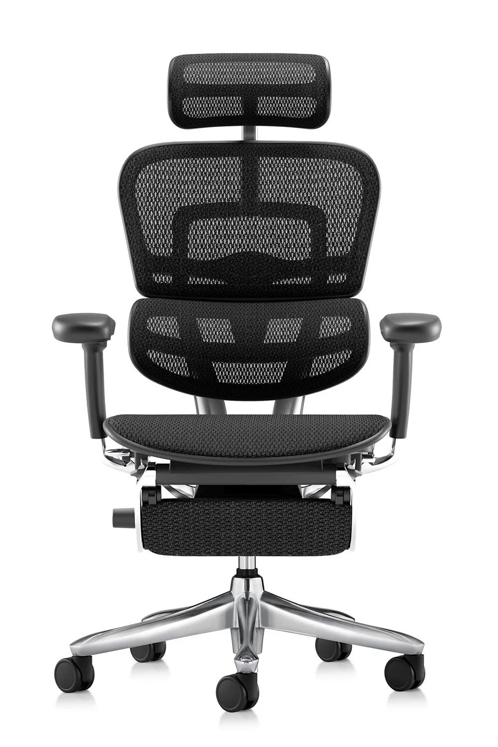 Ergonomic Office Chair Ergohuman 2 Luxury SE black with mesh and leg rest front view